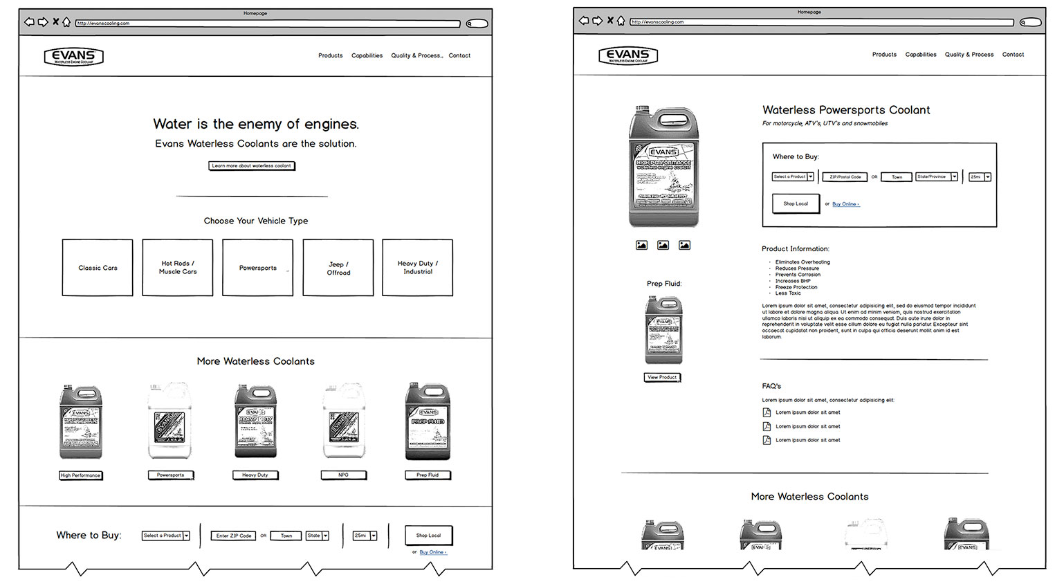 WireframesforEvans Coolant website