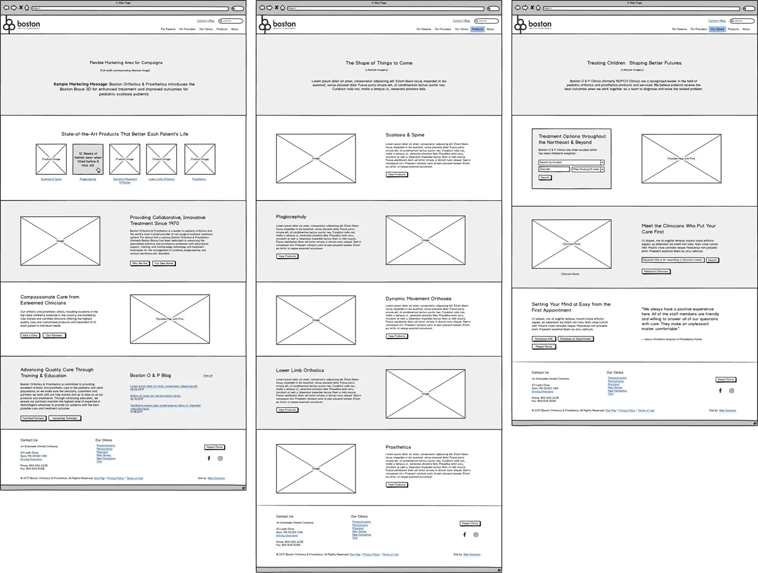 Boston Orthotics & Prosthetics Website Wireframes